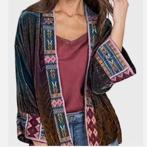 Johnny Was ombré velvet cropped kimono sz S NWOT
